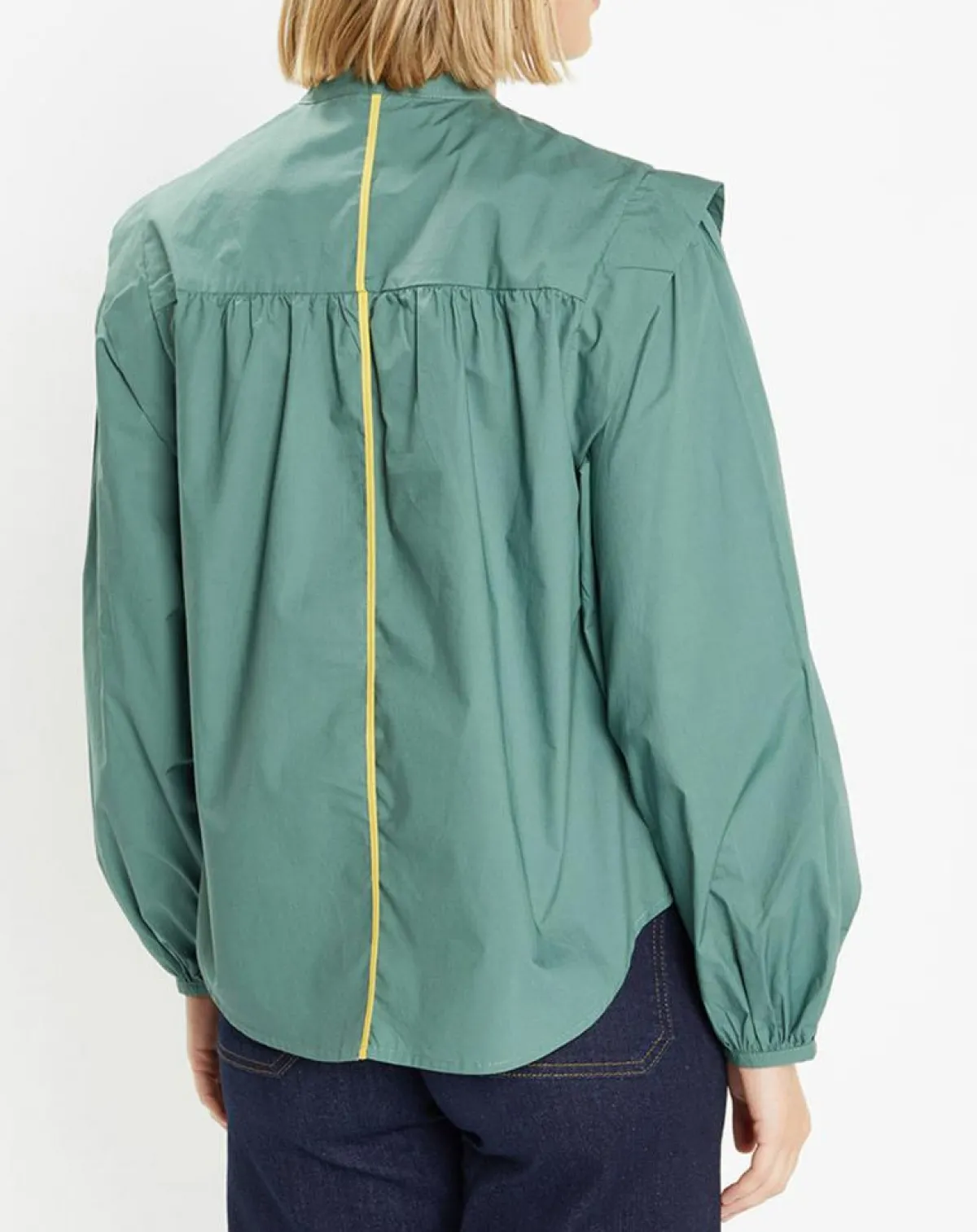 Galeries Lafayette Chemises|Chemise en Coton Piping emmanchures relief vert