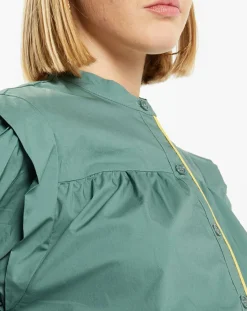 Galeries Lafayette Chemises|Chemise en Coton Piping emmanchures relief vert