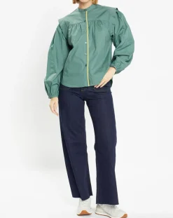 Galeries Lafayette Chemises|Chemise en Coton Piping emmanchures relief vert