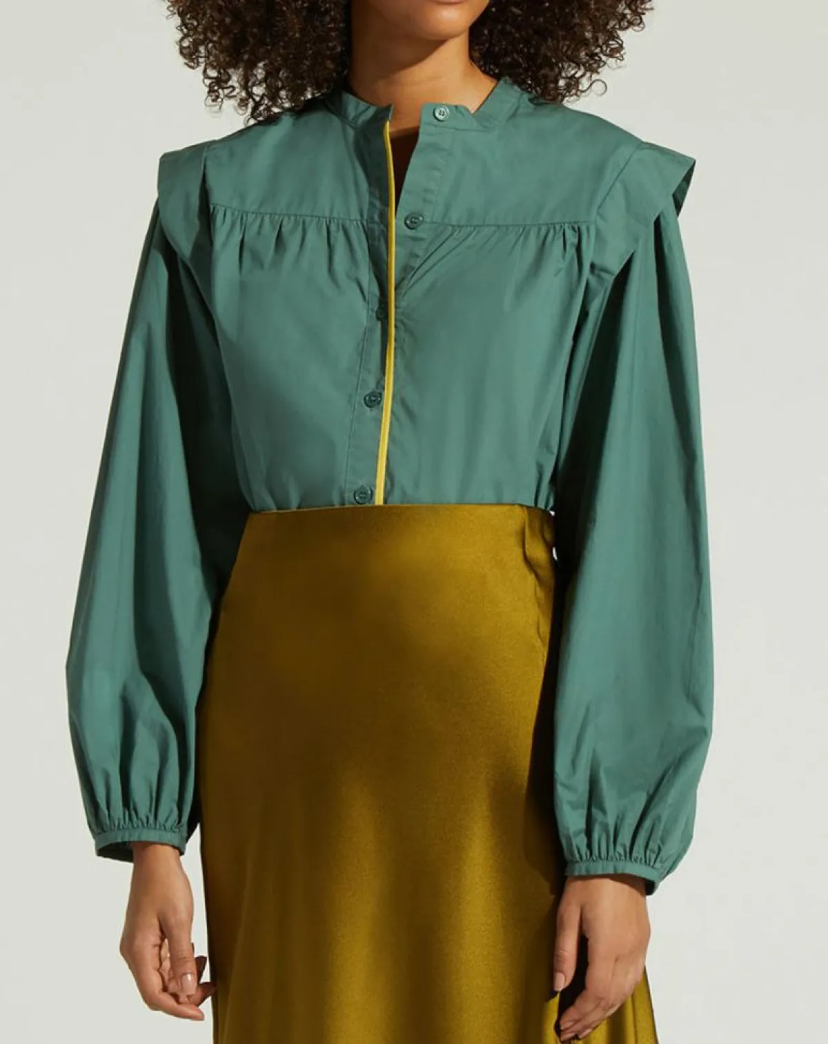 Galeries Lafayette Chemises|Chemise en Coton Piping emmanchures relief vert