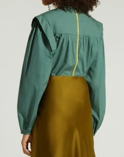 Galeries Lafayette Chemises|Chemise en Coton Piping emmanchures relief vert