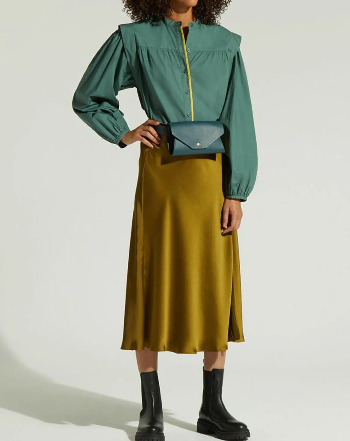 Galeries Lafayette Chemises|Chemise en Coton Piping emmanchures relief vert