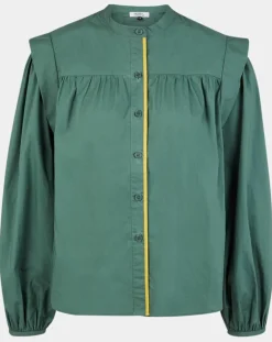 Galeries Lafayette Chemises|Chemise en Coton Piping emmanchures relief vert