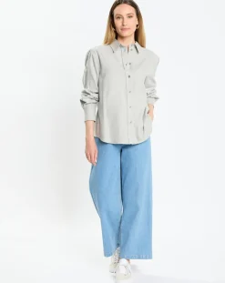 Marc O'Polo Chemises|Chemise en Flanelle manches ballons gris clair