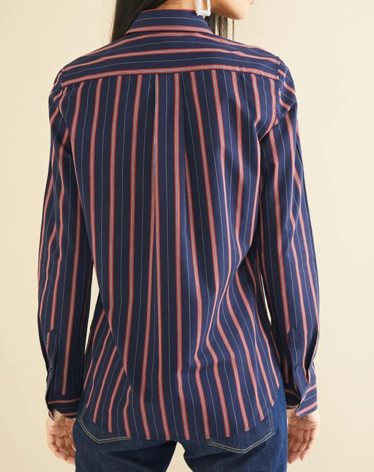 Acquaverde Chemises|Chemise en Popeline Japonaise Kim rayée marine/rouge