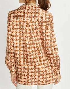 Lauren Vidal Chemises|Chemise en Soie mélangée Ines marron/beige