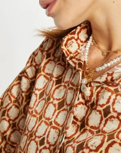 Lauren Vidal Chemises|Chemise en Soie mélangée Ines marron/beige