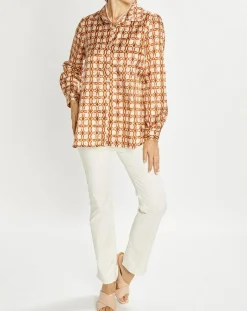 Lauren Vidal Chemises|Chemise en Soie mélangée Ines marron/beige