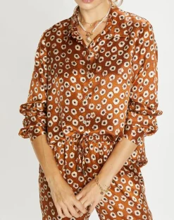 Lauren Vidal Chemises|Chemise en Soie mélangée Ines marron