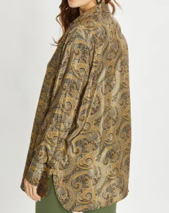 Lauren Vidal Chemises|Chemise en Soie mélangée Sasha marron/bleu