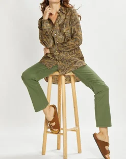 Lauren Vidal Chemises|Chemise en Soie mélangée Sasha marron/bleu