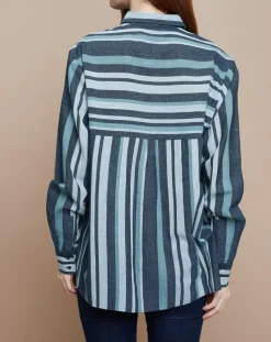 Mare di Latte Chemises|Chemise Florentine Essaouira Stripes vert sapin/vert pâle