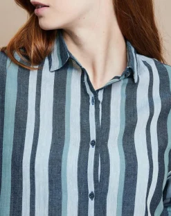 Mare di Latte Chemises|Chemise Florentine Essaouira Stripes vert sapin/vert pâle