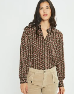 Lauren Vidal Chemises|Chemise fluide Store imprimée forest kaki/marron