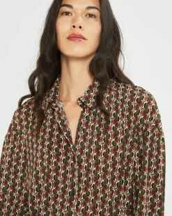 Lauren Vidal Chemises|Chemise fluide Store imprimée forest kaki/marron