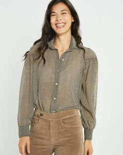 Lauren Vidal Chemises|Chemise fluide Store imprimée square noir/beige