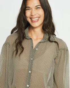 Lauren Vidal Chemises|Chemise fluide Store imprimée square noir/beige