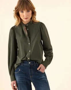 Indies Chemises|Chemise Gyptis kaki rayure dorée