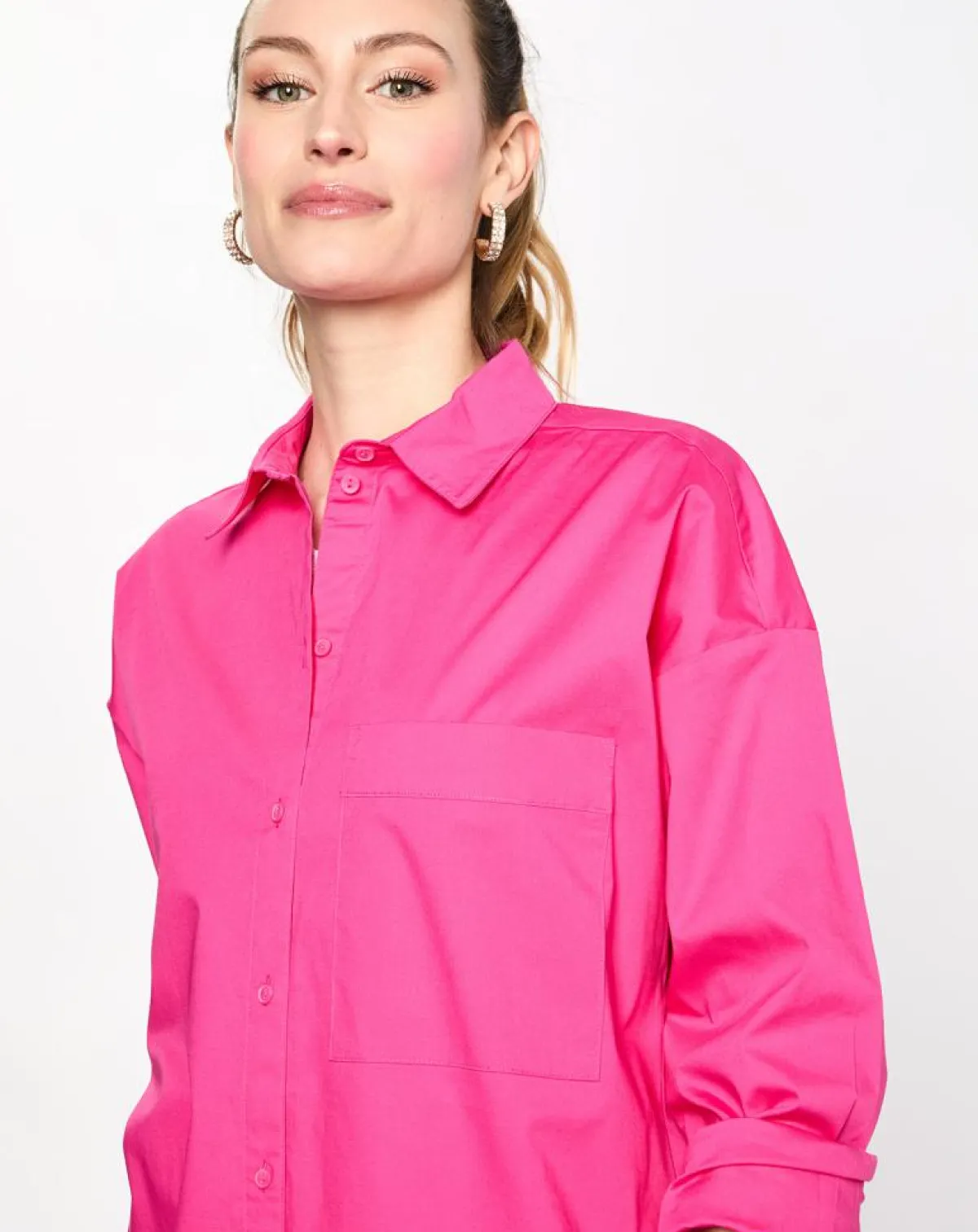 Esprit Chemises|Chemise manches longues poches oversize rose vif