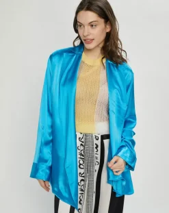 Nina ricci Chemises|Chemise ouverte en Satin Wrap bleue