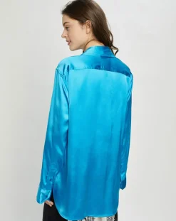 Nina ricci Chemises|Chemise ouverte en Satin Wrap bleue