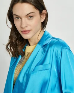 Nina ricci Chemises|Chemise ouverte en Satin Wrap bleue