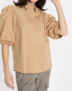 Marc O'Polo Chemises|Chemise paperbag pinces manches 3/4 beige