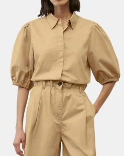 Marc O'Polo Chemises|Chemise paperbag pinces manches 3/4 beige