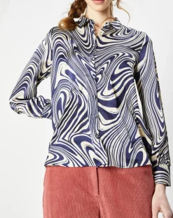 La Petite Etoile Chemises|Chemise satinée & imprimée Laora marine/beige