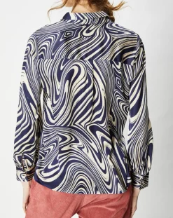 La Petite Etoile Chemises|Chemise satinée & imprimée Laora marine/beige