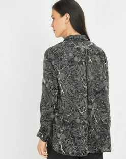 Lauren Vidal Chemises|Chemise satinée Ciara feuilles noire
