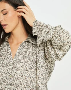 Lauren Vidal Chemises|Chemise satinée Store liberty écru/multicolore