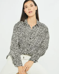 Lauren Vidal Chemises|Chemise satinée Vogue imprimée noir/écru