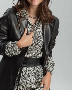 Lauren Vidal Chemises|Chemise satinée Vogue imprimée noir/écru