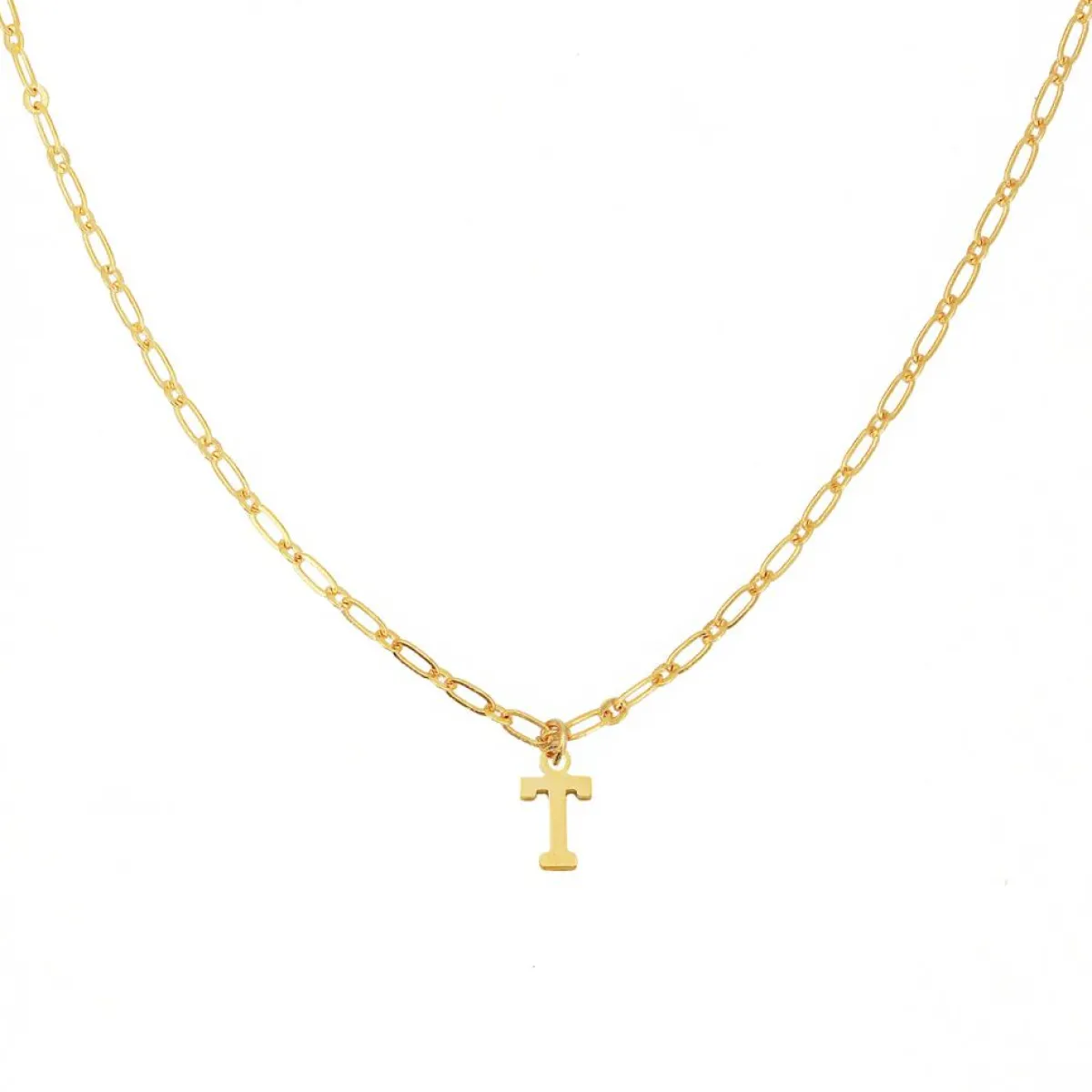 Nilaï Paris Colliers|Collier Alphabet T en Laiton doré