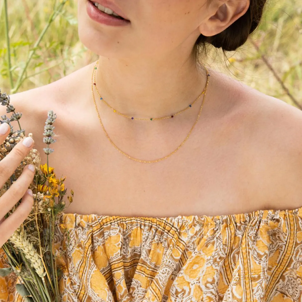 Moonstone Colliers|Collier Anna Agates multicolores en laiton doré