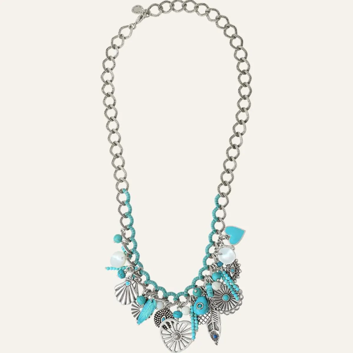 Reminiscence Colliers|Collier Positano multipierres argenté/turquoise