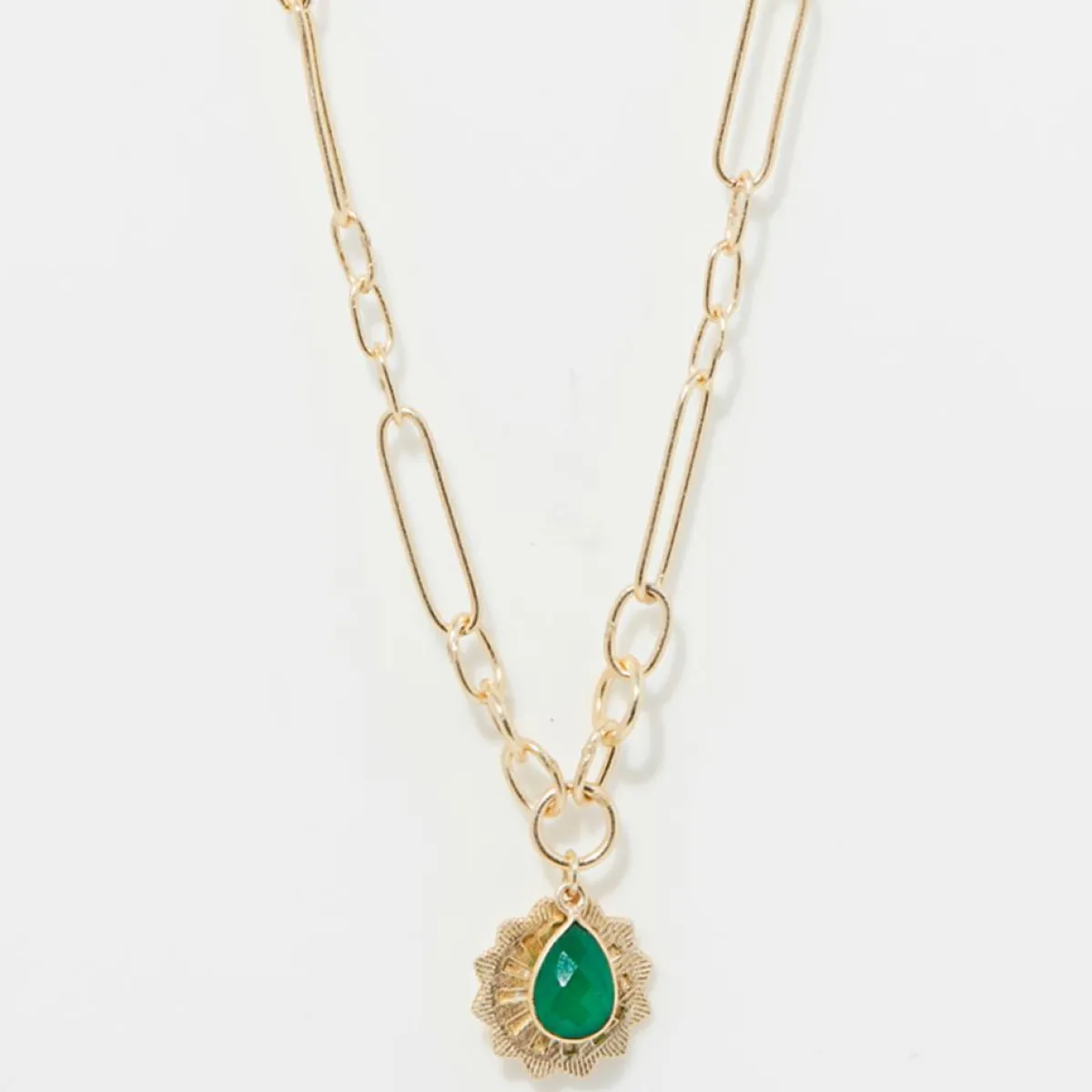 Moonstone Colliers|Collier Rachelle Onyx Vert en laiton doré