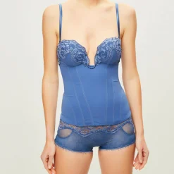 La Perla Lingerie, Nuit|Corset Amethyst en Soie mélangée denim