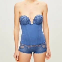La Perla Lingerie, Nuit|Corset Amethyst en Soie mélangée denim