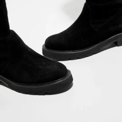Stuart Weitzman Bottes|Cuissardes en Velours de Cuir Lowland Lift noires