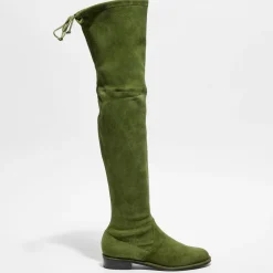 Stuart Weitzman Bottes|Cuissardes en Velours de Cuir Lowland vertes