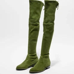 Stuart Weitzman Bottes|Cuissardes en Velours de Cuir Lowland vertes
