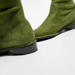 Stuart Weitzman Bottes|Cuissardes en Velours de Cuir Lowland vertes