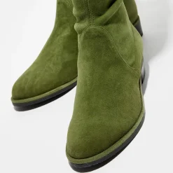 Stuart Weitzman Bottes|Cuissardes en Velours de Cuir Lowland vertes