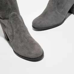 Stuart Weitzman Bottes|Cuissardes en Velours de Cuir Tieland grises - Talon 7.5 cm