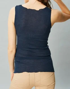 Mare Lingerie, Nuit|Débardeur Célia en Laine & Soie bleu