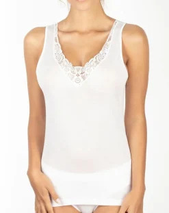 Mare Tops Et Blouses|Débardeur Dora en Coton avec dentelle blanc