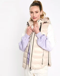 Esprit Manteaux|Doudoune à capuche sans manches beige