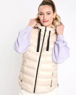 Esprit Manteaux|Doudoune à capuche sans manches beige